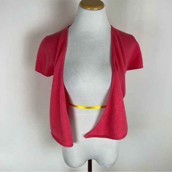 Allude 100% Cashmere Crop Tie Cardigan Short Sleeve Sweater Pink Size M - Picture 3 of 5